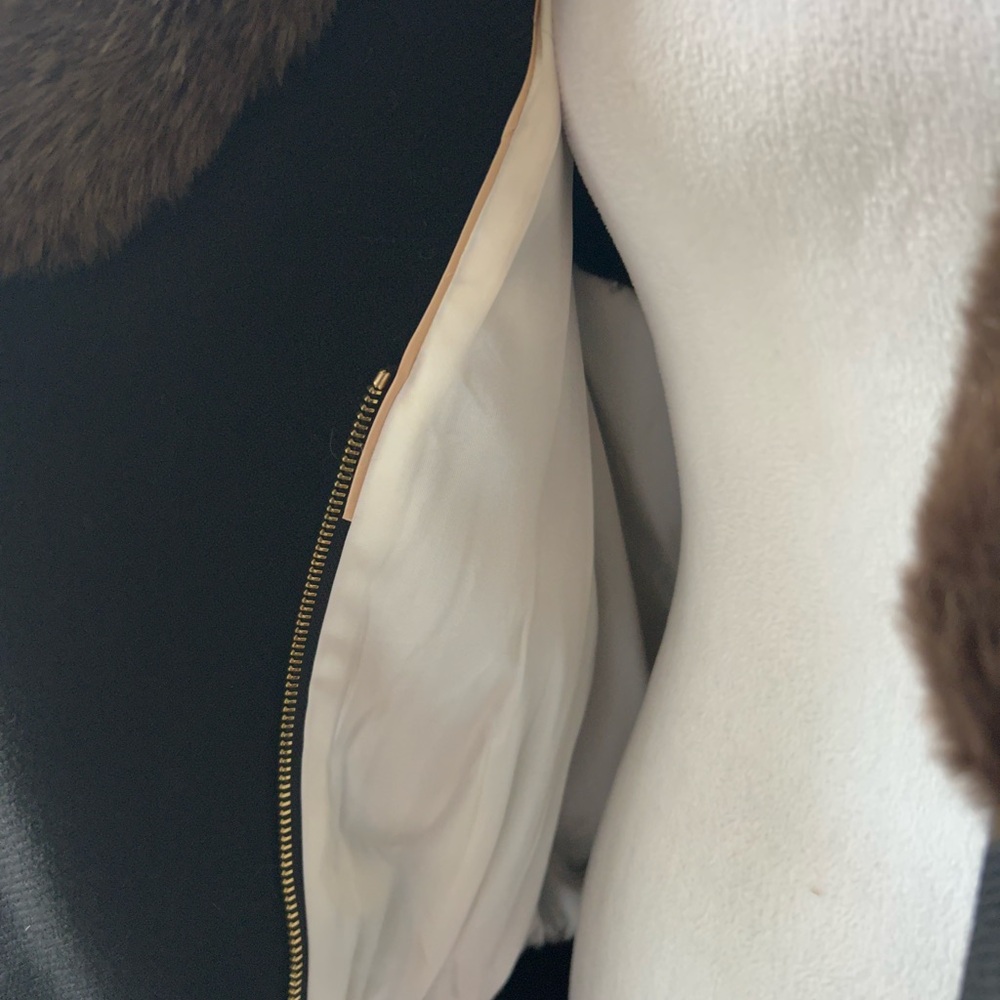 Kate Spade Black Bomber Jacket with Brown Faux Fur Collar, Size 14, NWOT - Picture 9 of 13
